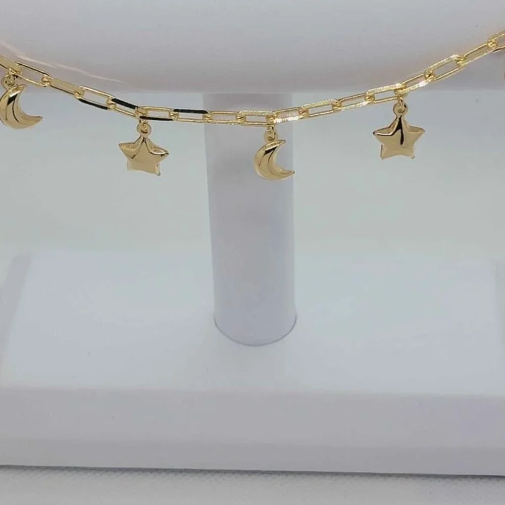 Brand New Brazilian 18k Gold Filled Moon & Star  Anklet - Picture 4 of 5